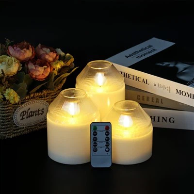 Liekittomat kynttilät Paristokäyttöiset kynttilät Led-kynttilät Pilarikynttilänliekki 3 pakkausta, joissa välkkyvät led-kynttilät liekit ja 10-avainkaukosäädin